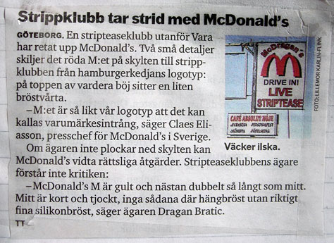 Strippklubb tar strid med McDonalds